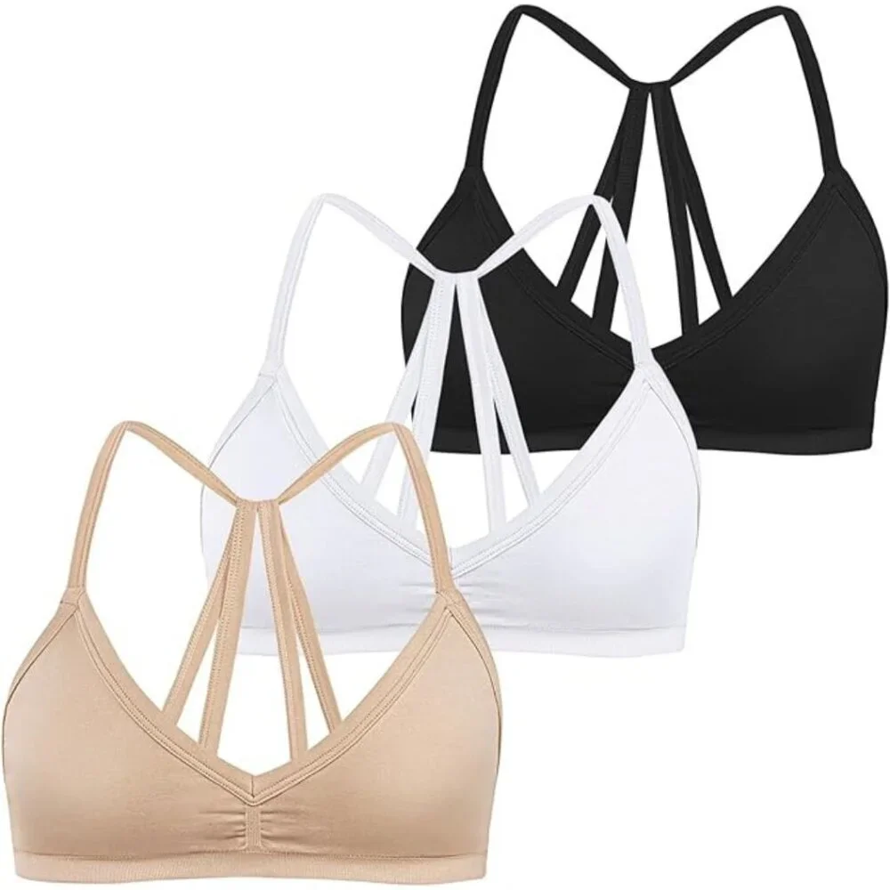 Women’s Sports Bras – Set of 3 (White, Beige, Black) – Size S & L – NWOT